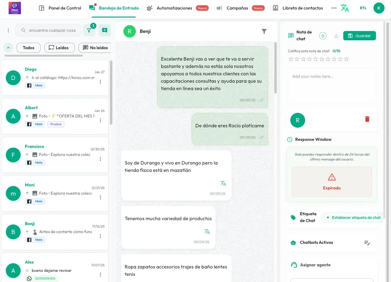 Central de mensajes WhatsApp